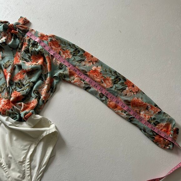 NWT Hello Molly Floral Chiffon Bodysuit | Deep V-Neck Long Sleeve Top | Size XS - Picture 10 of 11